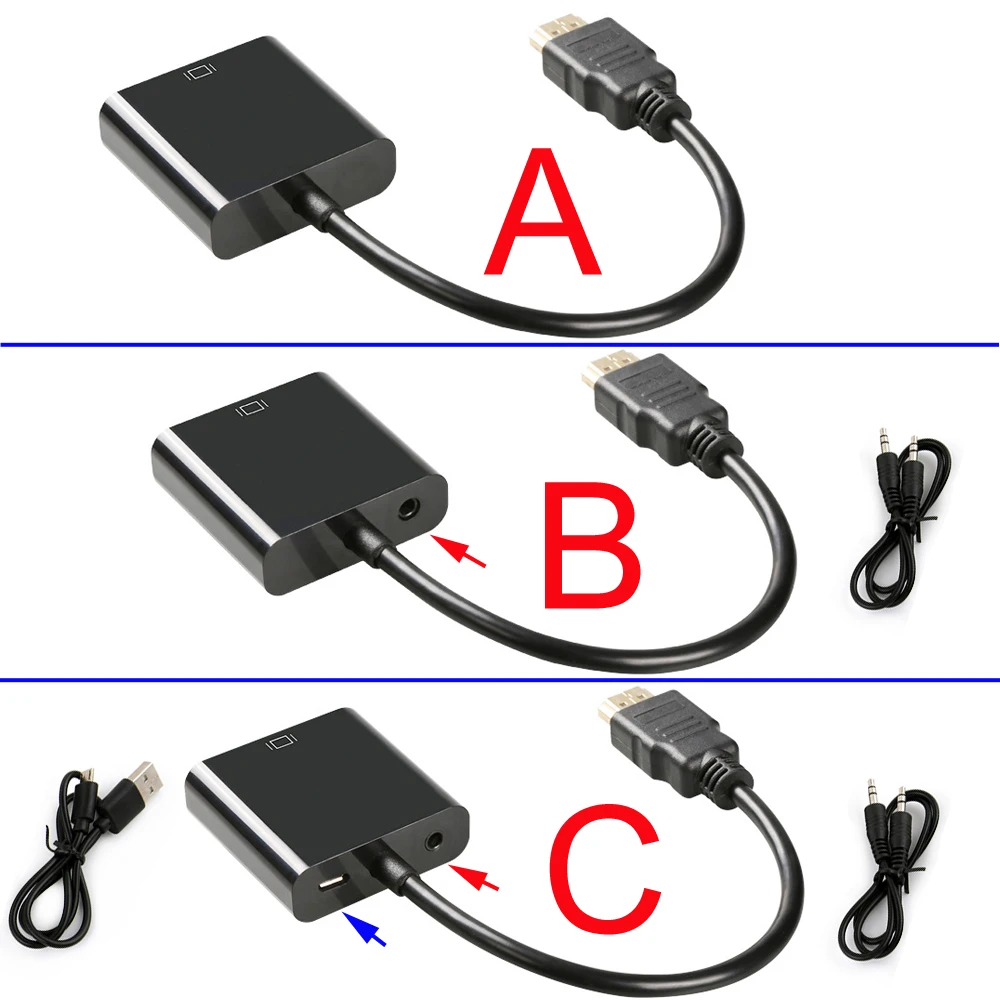 10 шт./лот HDMI в VGA адаптер конвертер 1080P цифровой аналоговый видео аудио для ПК