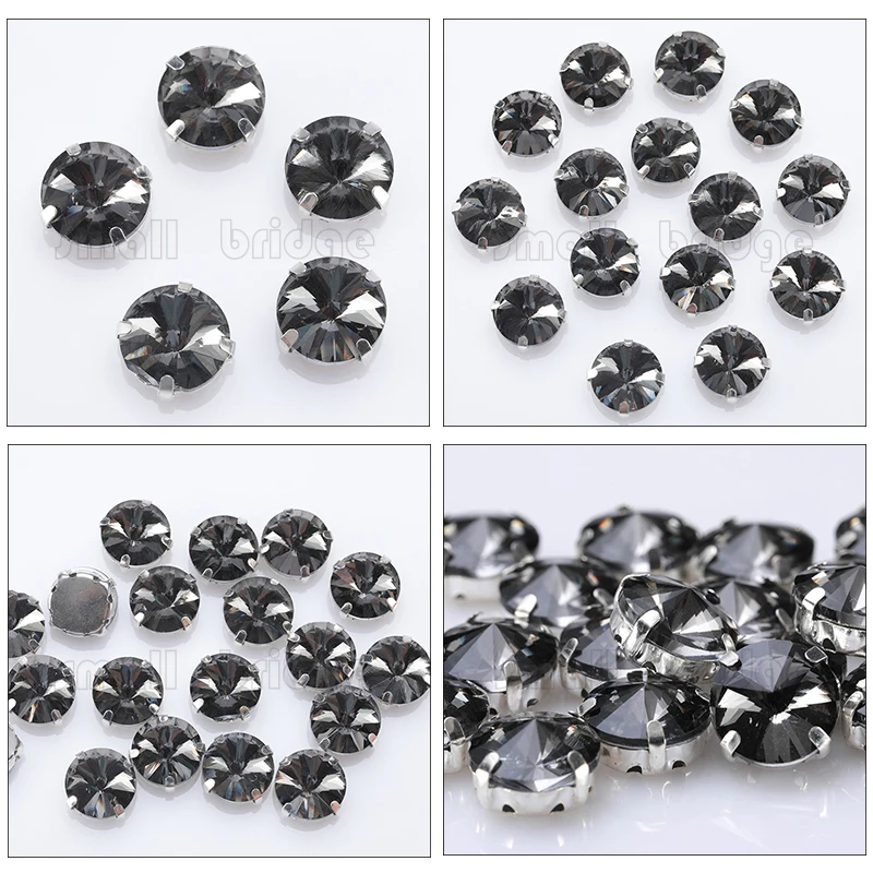 Glitter Round Crystal Sewing Rhinestones Glass Stones For Clothes Decoration Loose Flatback Rhinestones With Claw 10PCS S062