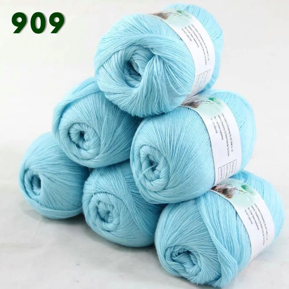 Baby blue 909 Лот из 6 мотков тонкая кружевная Мягкая шерстяная акриловая кашемировая пряжа трикотажная 238-пряжа C1 - Цвет: Baby blue 909