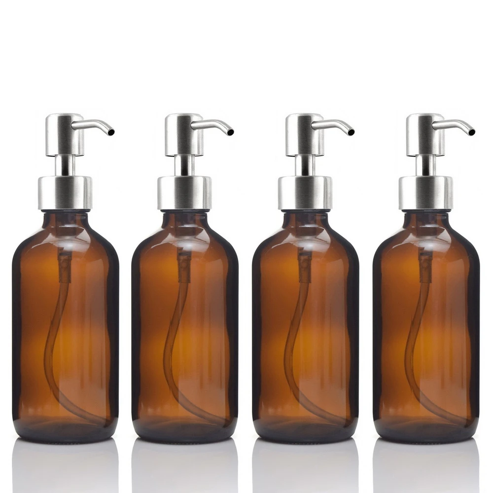 4pcs 8 Oz Amber Glass Boston Round Bottle w/ Stainless Steel Pump for Kitchen Bathroom Liquid Soaps Essential oils Lotions 250ml
4pcs 8 Oz Amber Glass Boston Round Bottle w/ Stainless Steel Pump for Kitchen Bathroom Liquid Soaps Essential oils Lotions 250ml