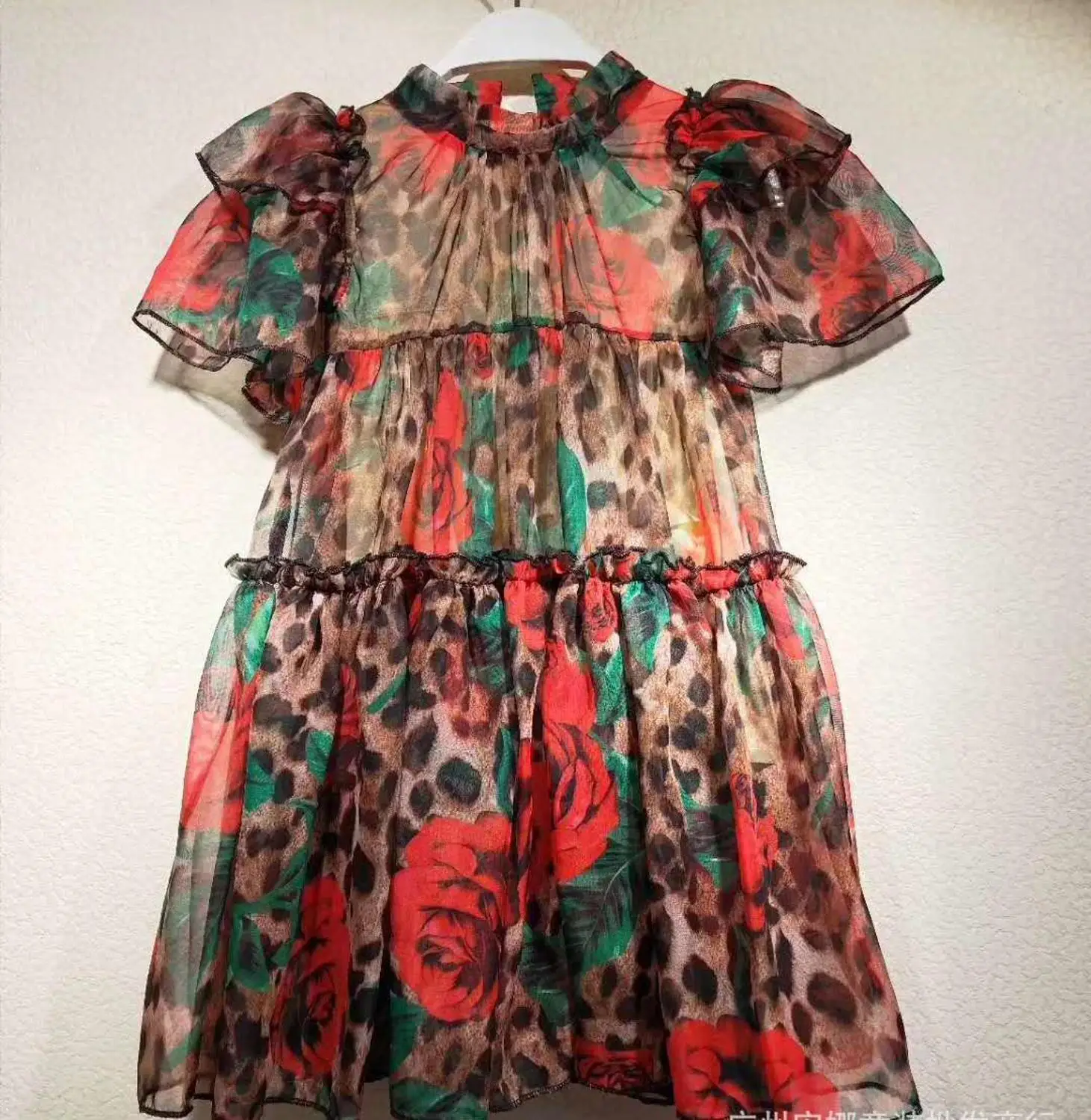 Roimyal Wholesale 2019 new spring and summer children's girls leopard print beach dress fashion short-sleeved silk party | Детская