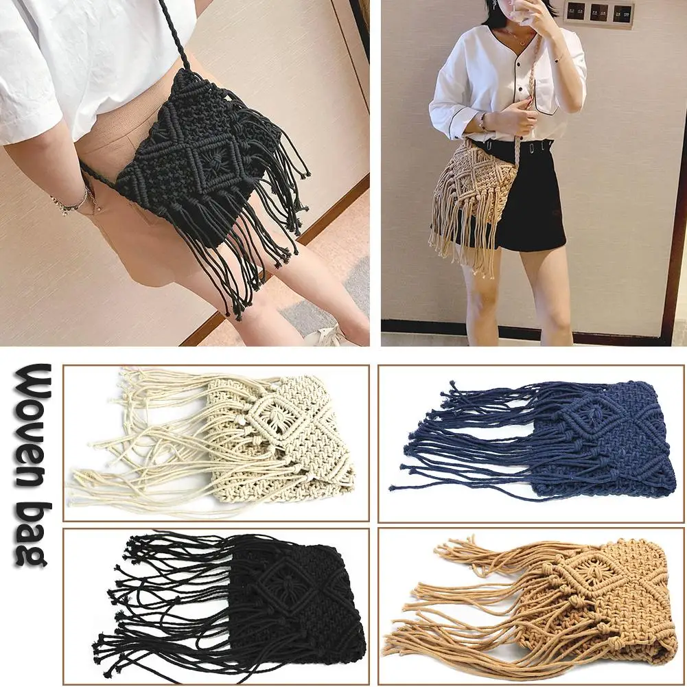 Маленькая Плетеная соломенная сумка на плечо в этническом стиле хлопковая