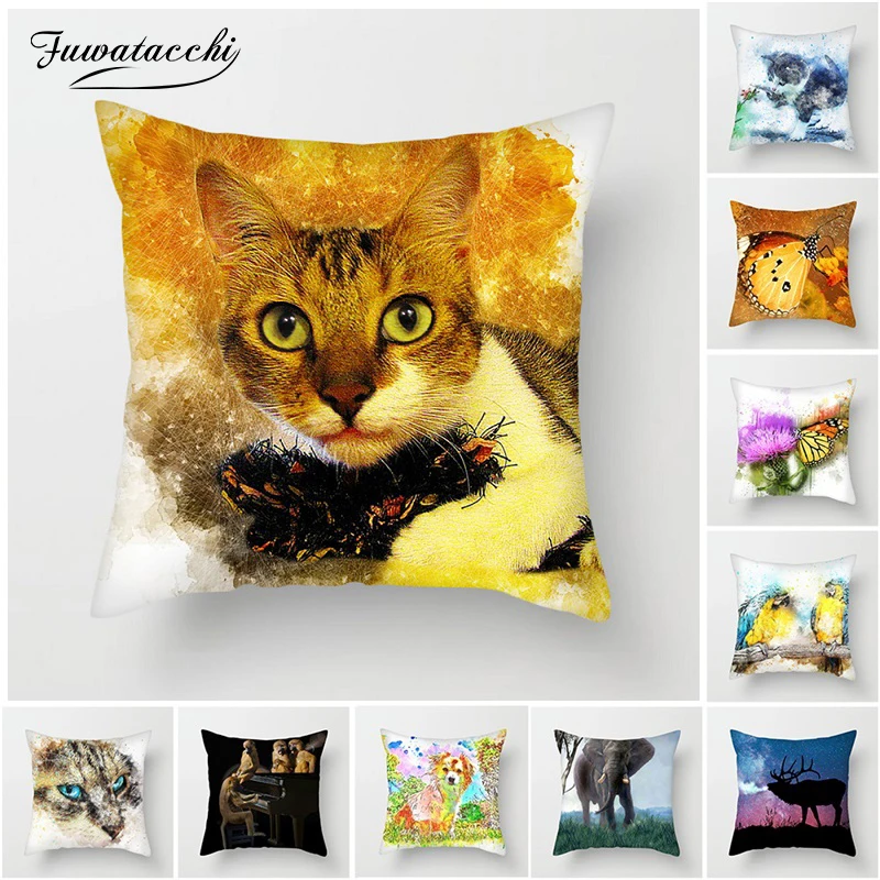 Fuwatacchi Cute чехол для подушки с кошкой акварельные окрашенные Тигр Орел собака