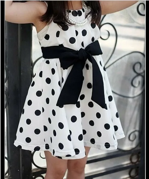free shipping wholesale price dot bow sleeveless summer baby girl princess dresses 3~8age navy/white children clothing | Детская одежда