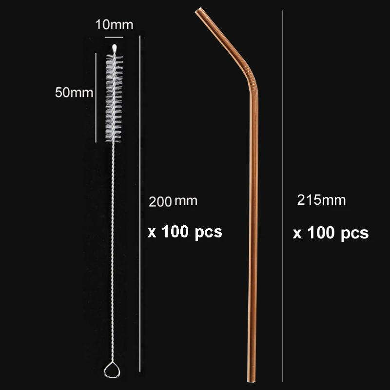 Rosegold type 2 100 шт/партия многоразовые металлические соломинки E-co дружественные нержавеющей стали питьевой соломинки с кистью мешок 215 мм* 6 мм трубы для 20/30 унций кружки - Цвет: Rosegold type 2