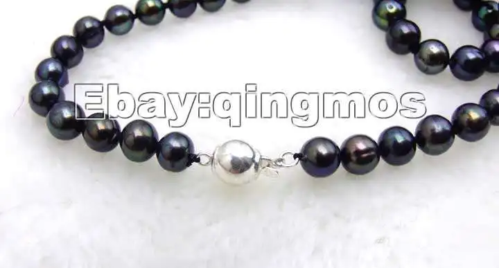 Черный круглый пресноводного жемчуга AA 7-8 мм 18 &quotNECKLACE-nec5448 опт/розница | Украшения
