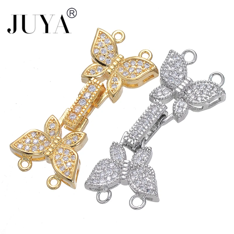 

JUYA DIY Cubic Zirconia Butterfly Fastener Fold Clasps For Bracelets Making Copper Buckle Clasp Connectors Jewelry Accessories