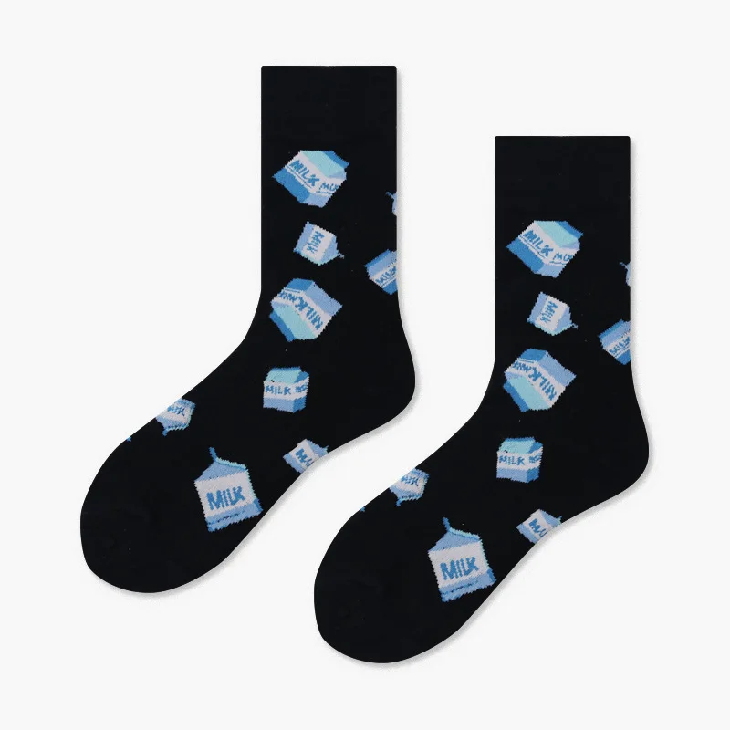 Milk box PEONFLY, 85% хлопок, мужские носки, зимние, Harajuku, цветные, забавные, с рисунком динозавра, суши, усы, носки для мужчин, рождественский подарок - Цвет: Milk box