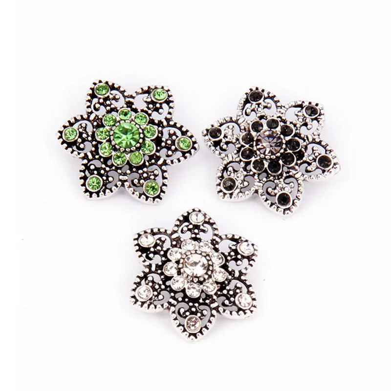 

10pcs Wholesale Rhinestone Stone Mix Style Metal Snap Buttons Replaceable Buttons Jewelry fit 18mm DIY Snap Bracelet Wholesale