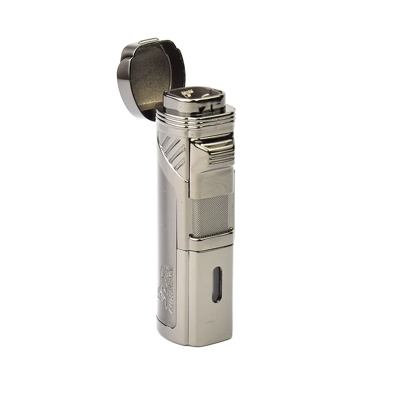 LUBINSKI Топ-класс четыре пламени прямые ветрозащитные серые и белые газовые зажигалки с сигары удар