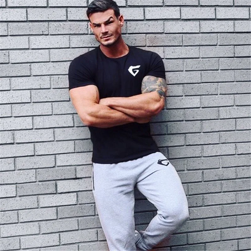 GYMAHXUN Slim Fit тройники Для мужчин печать футболки тренажерные залы хлопковая