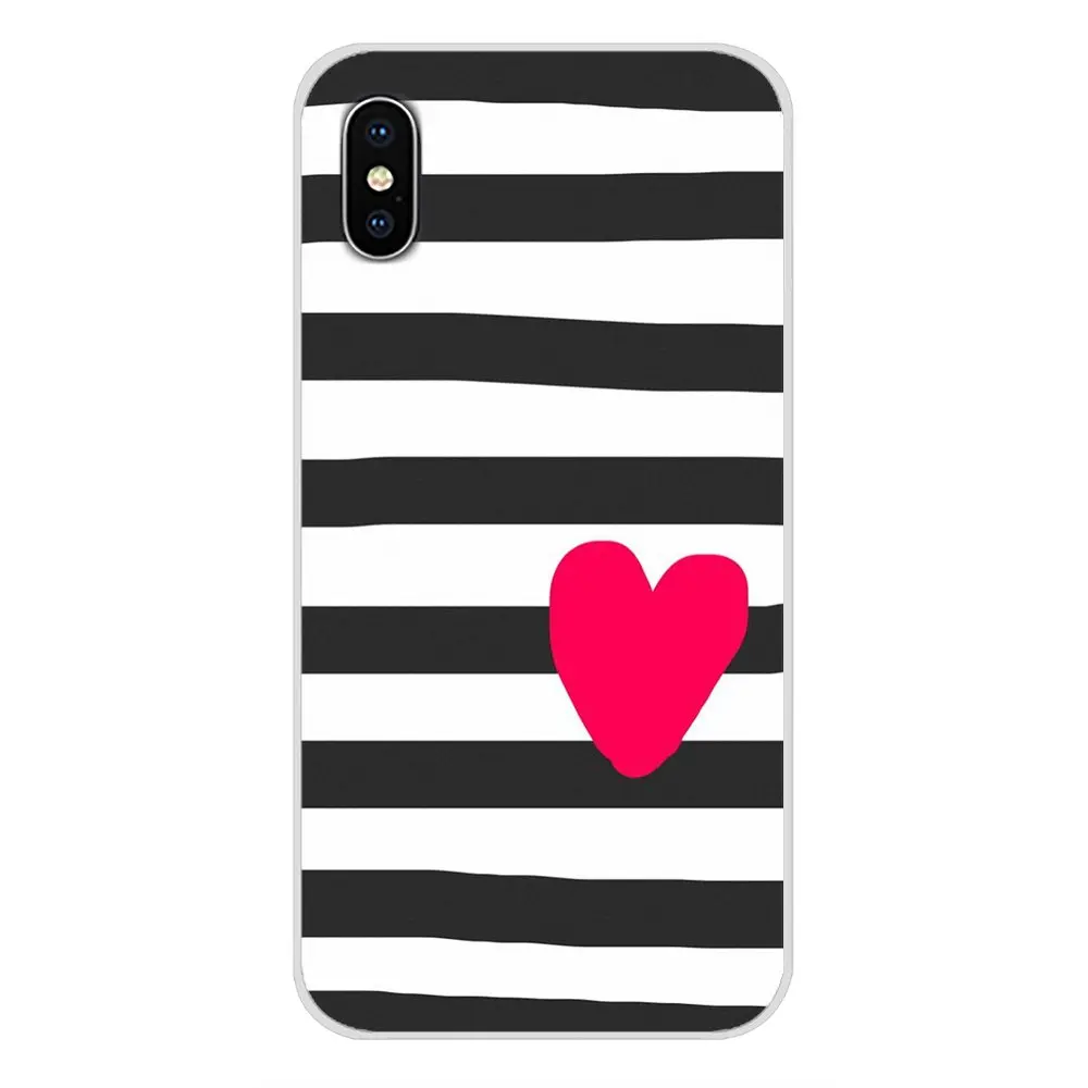 Дизайн крышки черно белые полоски с нарисованными сердечками для Apple iPhone X XR XS MAX 4
