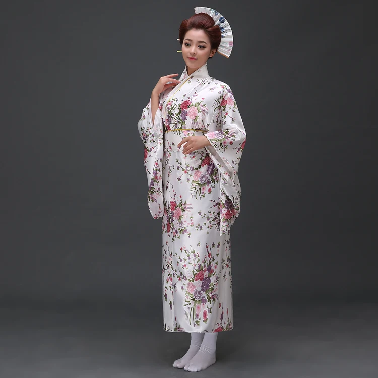 Белое винтажное японское женское кимоно Yukata Haori с Obi вечернее платье костюм для