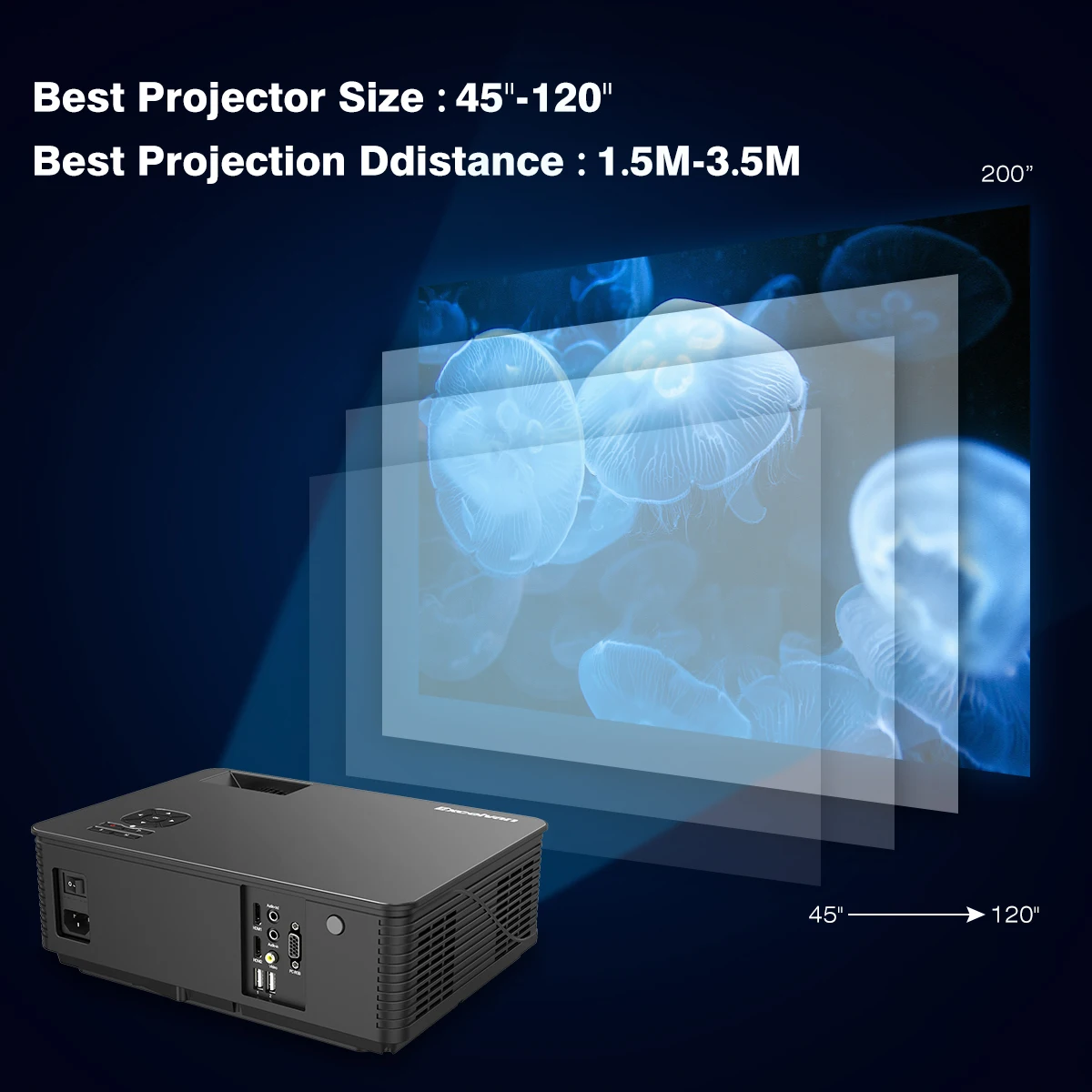 Excelvan M5 проектор 1280x768 1080 P Full HD Поддержка 200 дюйма проекции Размеры HDMI Интерфейс проекторы