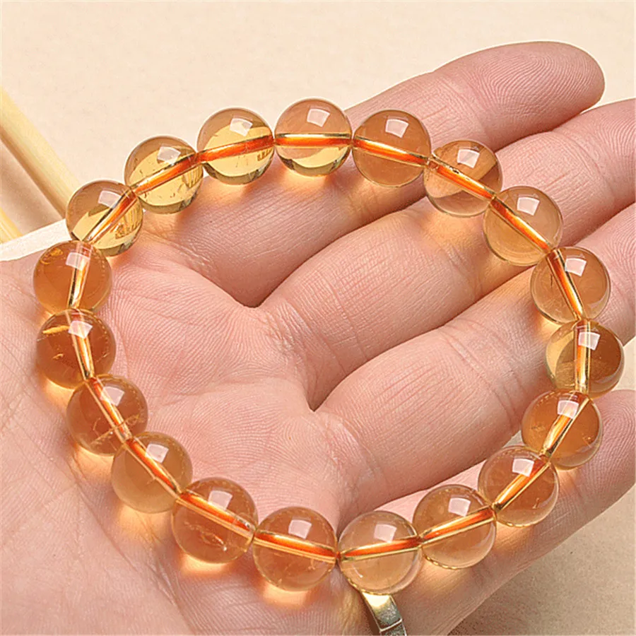 Wholesale 11mm Genuine Natural Yellow  Quartz Crystal Bracelets For Women Femme Charm Stretch Clear Round Bead Bracelet