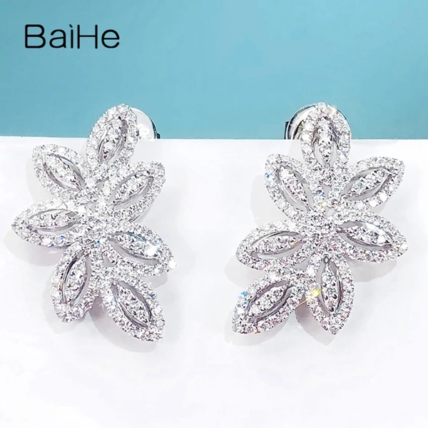 BAIHE Solid 14 K белое золото около 0.68ct H/SI натуральные бриллианты Свадебные модные ювелирные изделия подарок серьги-гвоздики