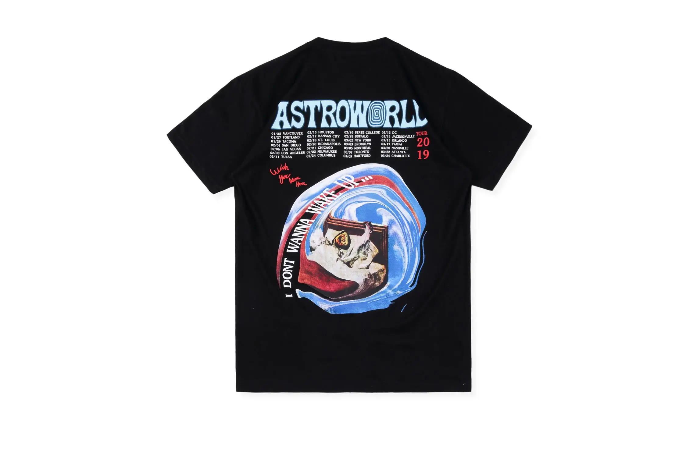black6 19SS ASTROWORLD TOUR Трэвиса Скотта я не хочу просыпаться футболки Трэвиса Скотта хип-хоп Уличная одежда Astroworld футболки для мужчин и женщин - Цвет: black6