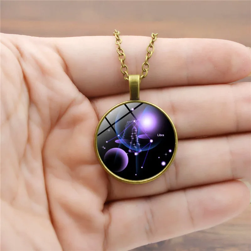 12 знаков зодиака двенадцать созвездий стеклянный кабошон ожерелье с подвеской