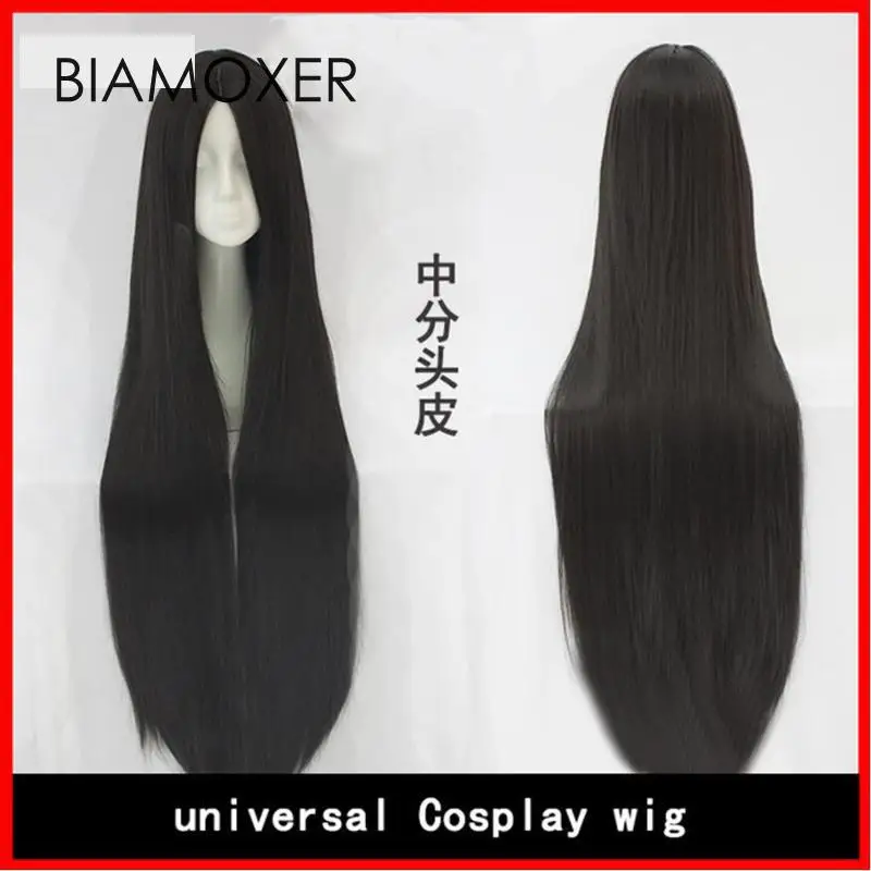 

Biamoxer 100cm Long Straight Wig Central Parting Cosplay Wigs Black Costume Play Wigs Halloween Party Anime Game Hair Wig