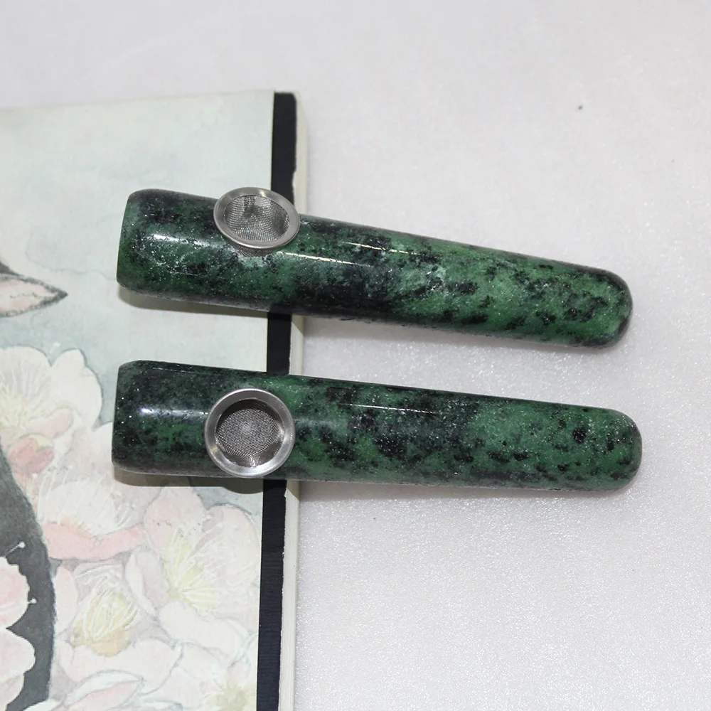 Wholesale Natural crystal stone Epidote Crystal Magic Wand Smoking Pipe Cigarette Healing With Metal Filter | Дом и сад