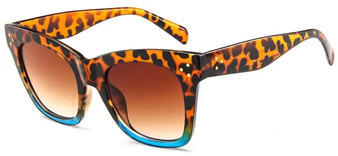 leopard blue tea Винтажные Роскошные брендовые негабаритные Квадратные Солнцезащитные очки для женщин очки ретро классические заклепочные Оттенки для женщин поддельные дизайнерские черные солнцезащитные очки - Цвет линз: leopard blue tea