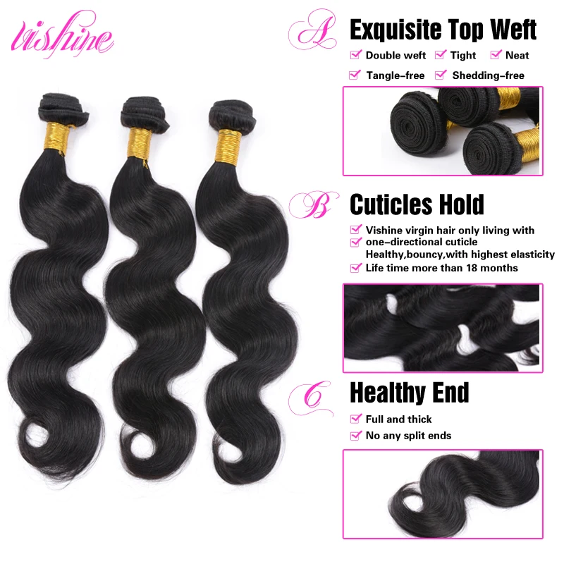 Vishine Перуанский Объемная Волна С Закрытием Девы Волос Закрытие Волнистые Волосы