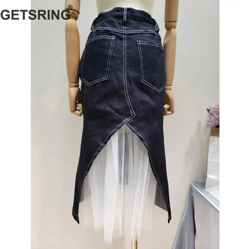 Женская джинсовая юбка GETSRING черная с высокой талией универсальная длинная весна