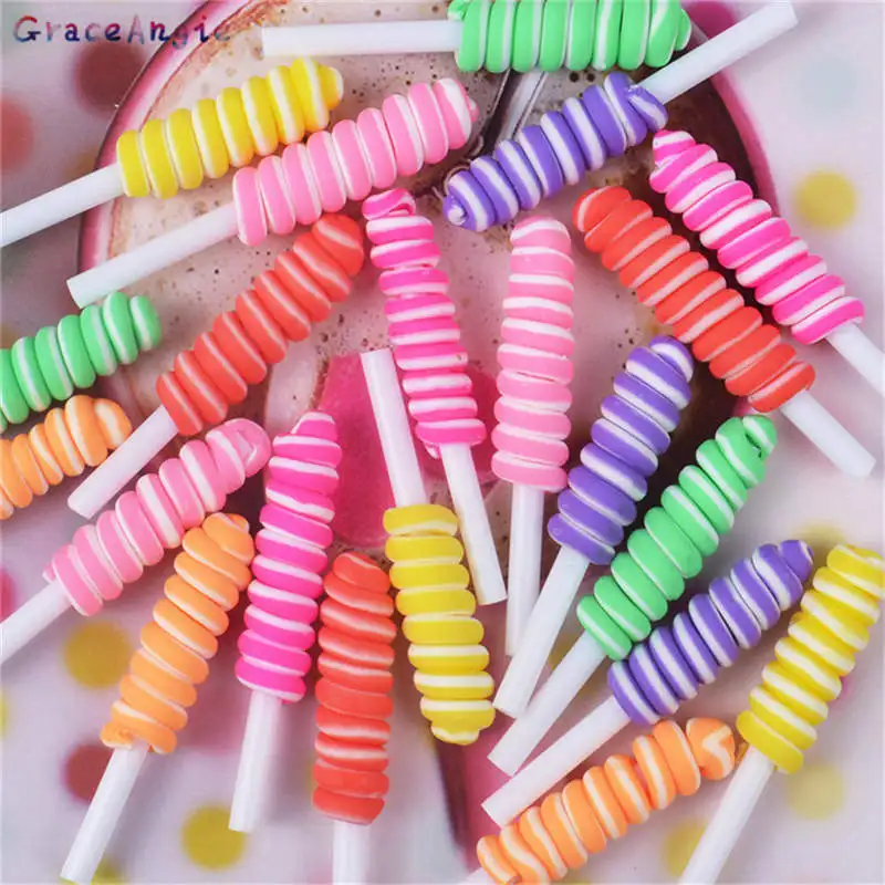 

GraceAngie 10pcs Polymer clay mixed lollipop model accessories simulation flat back phone case stationery box candy diy decor