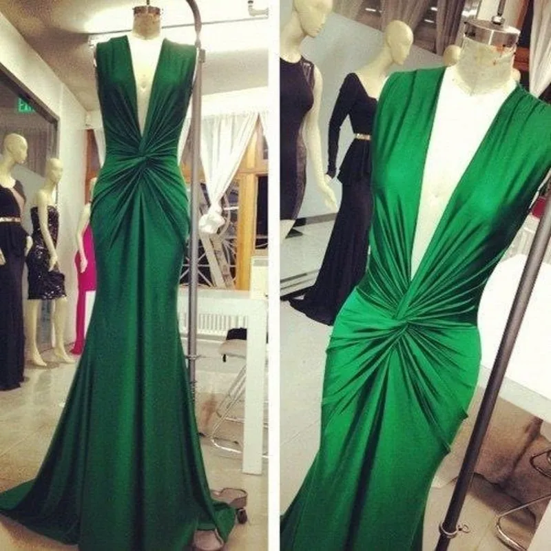 picture color Robe de soiree abiye, атласное Зеленое Длинное Вечернее Платье, vestido longo, вечерние платья русалки, глубокий v-образный вырез, suknie wieczorowe - Цвет: picture color