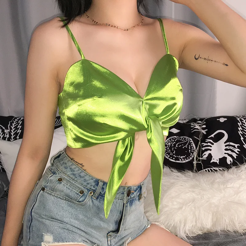 HyunA dancing butterfly knot wild сексуальный укороченный Топ для женщин зеленый топ с