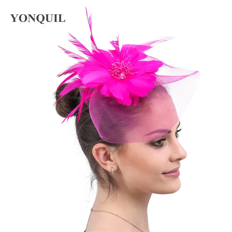 

Bride Tulle Fashion Fascinator Hair With Fancy Feather Flower Headwear Cocktail Race Ladies Hair Accessories Hair Pin Event