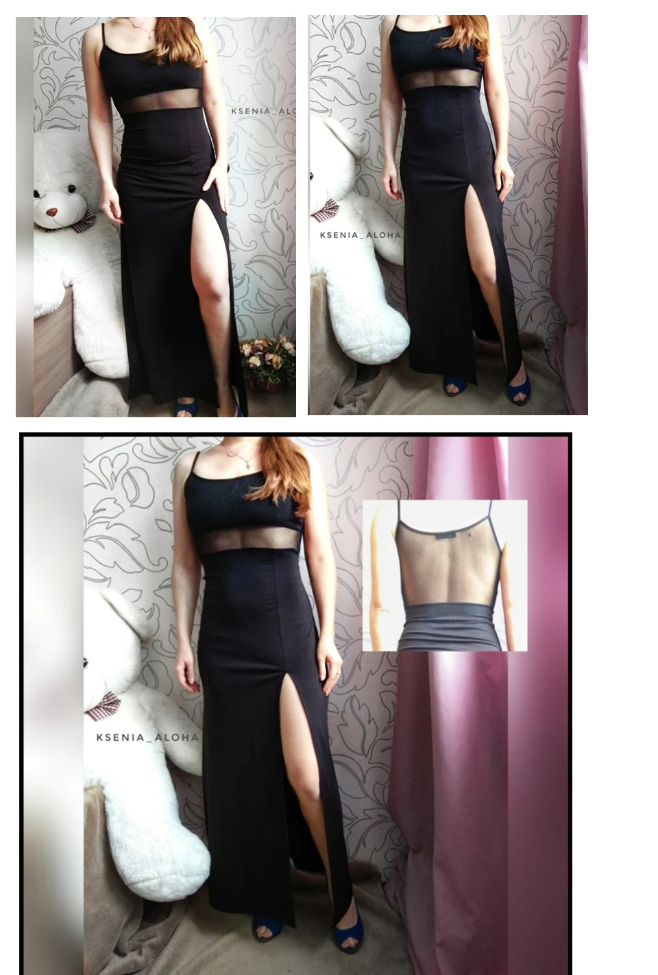 Шеин Черный Сплит Твердые Cami эластичный Спагетти ремень Bodycon длинное платье женское летнее без рукавов выход повседневные платья