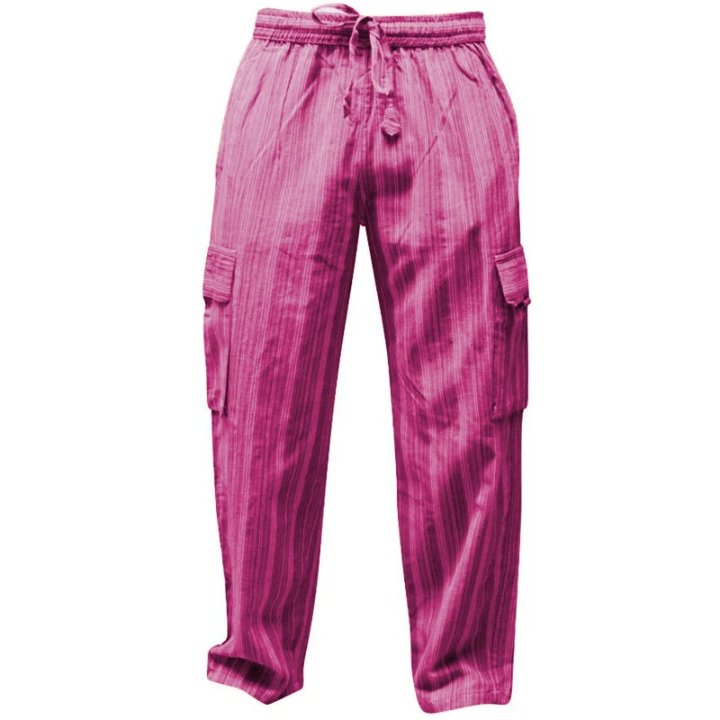 Rose INCERUN, полосатые, 5XL, широкие, для мужчин, повседневные штаны, хлопок, свободные, для фитнеса, мешковатые, брюки-карго, с несколькими карманами, для бега, для отдыха - Цвет: Rose