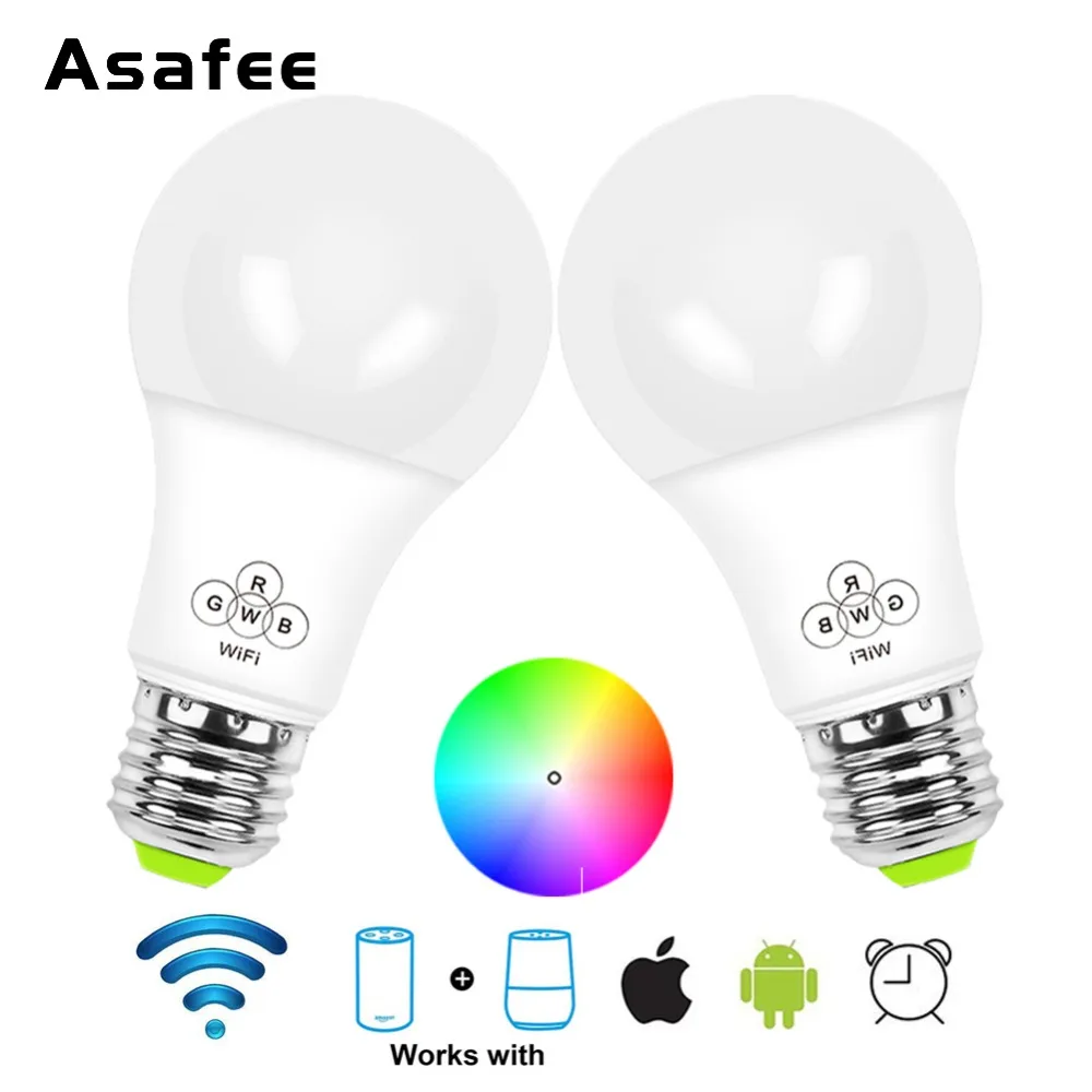 2 шт. умный WiFi светильник Светодиодная лампа 7 Вт RGB RGBW E27 Wake Up Теплый s работает с Alexa