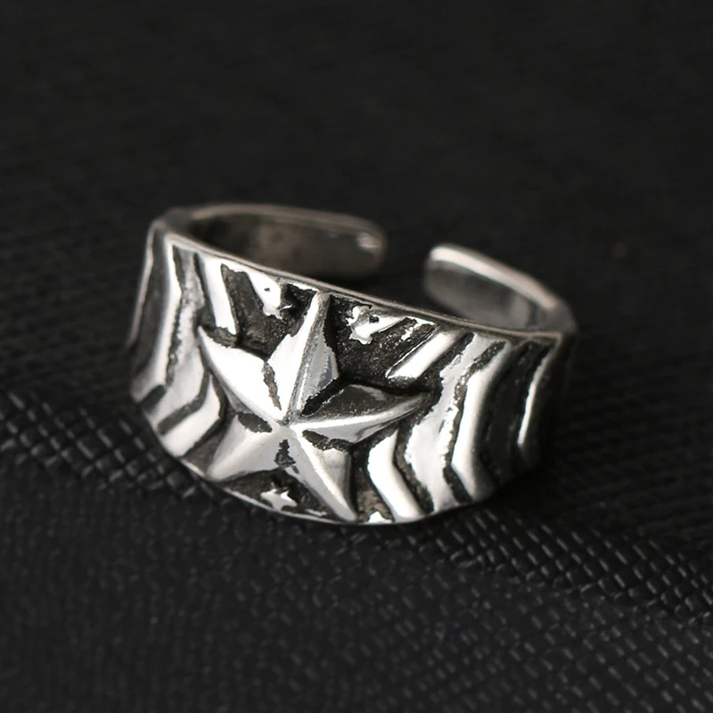 Инь Ху Jewelry стерлингового серебра 925 старинное серебро Цвет звезда кольцо панк