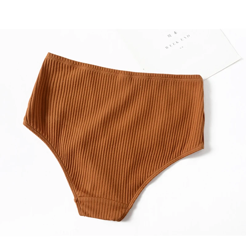Wriufred Threaded Cotton Simple Breathable Comfort High Waist Bag Hip Ladies Briefs Plus Size Women Underwear 6pcs/lot Panties
