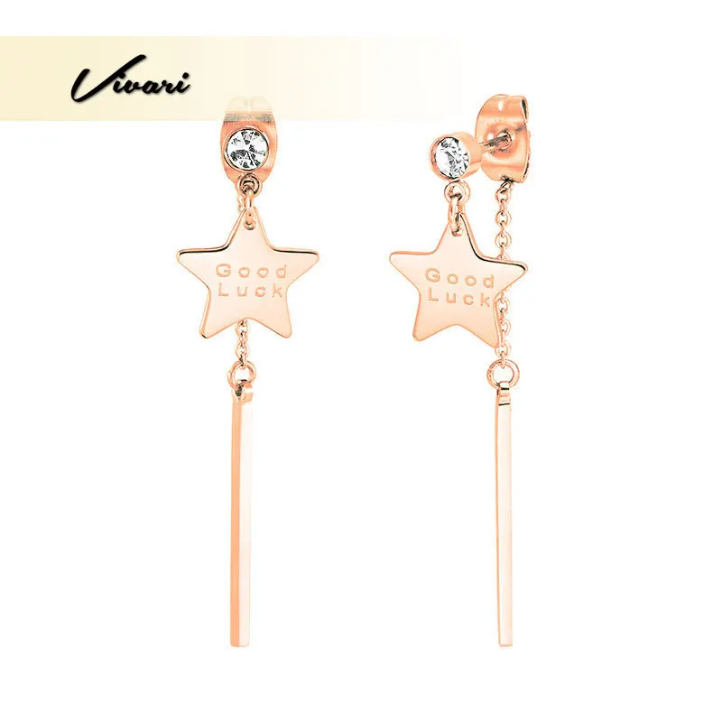 

Vivari Fashion Stainless Steel Women Earrings Rose Gold Lucky Star Pendant Ear Stud