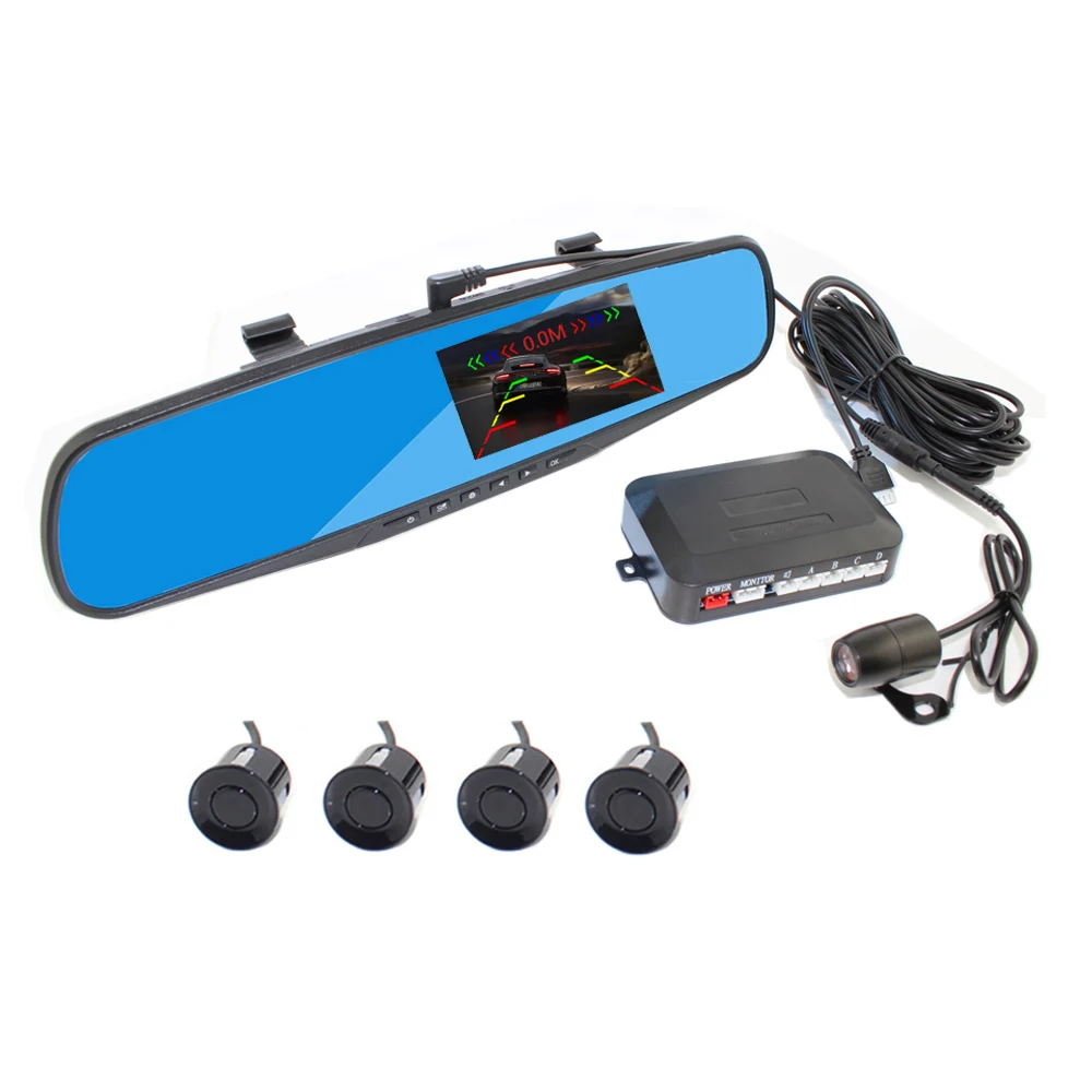 Автомобильный детектор Dashcam Eunavi, автомобильная парковочная система заднего хода, аварийная система безопасности, Зеркало Dvr+ камера заднего вида+ 4 датчика авто