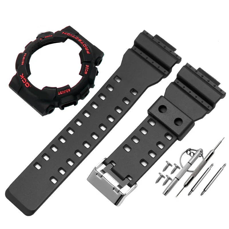 Полимерный ремешок для часов casio GD GLS GA120 GA-100 GA-110 силиконовый резиновый ремешок для часов спортивные часы ремешок и чехол для часов - Цвет ремешка: black red letters