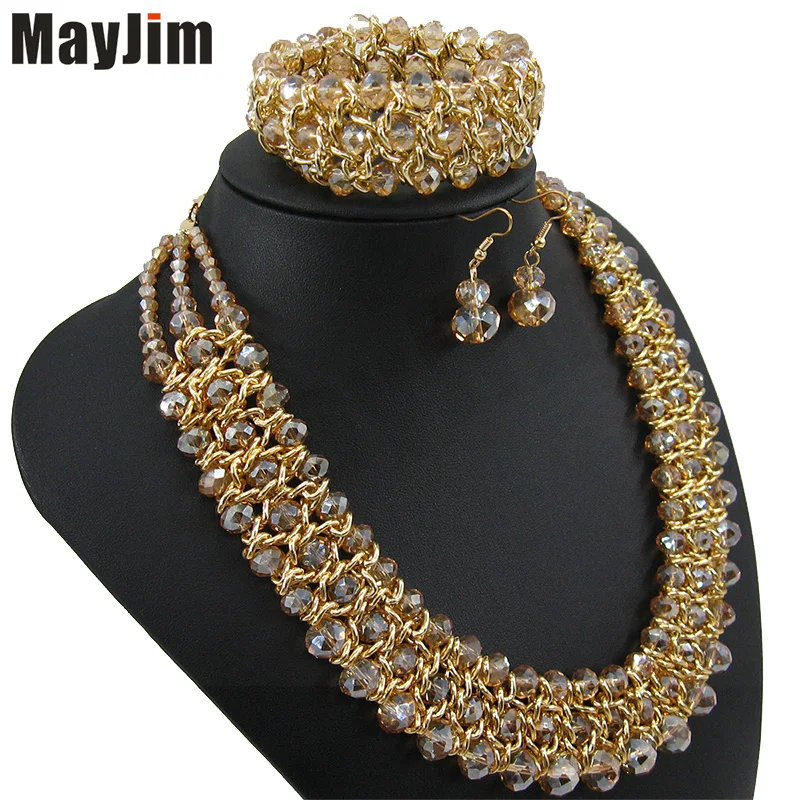Заявление ожерелье 2017 мода ювелирные наборы Ручной Работы бусы кристалл дубай