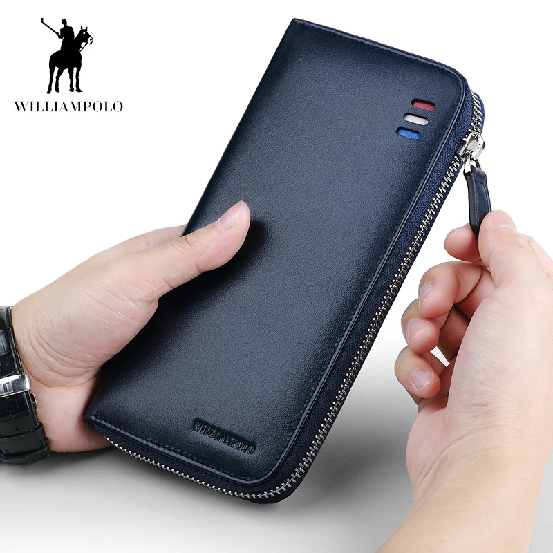 Длинные кошельки WILLIAMPOLO для мужчин бумажник из натуральной кожи на молнии с