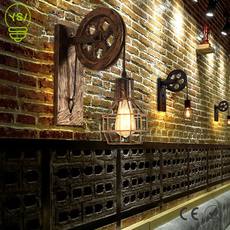 

Creative Retro Loft Wall Lamp Adjustable Lifting Pulley Wall Light Porch Aisle Corridor Cafe Bronze Sconce Light