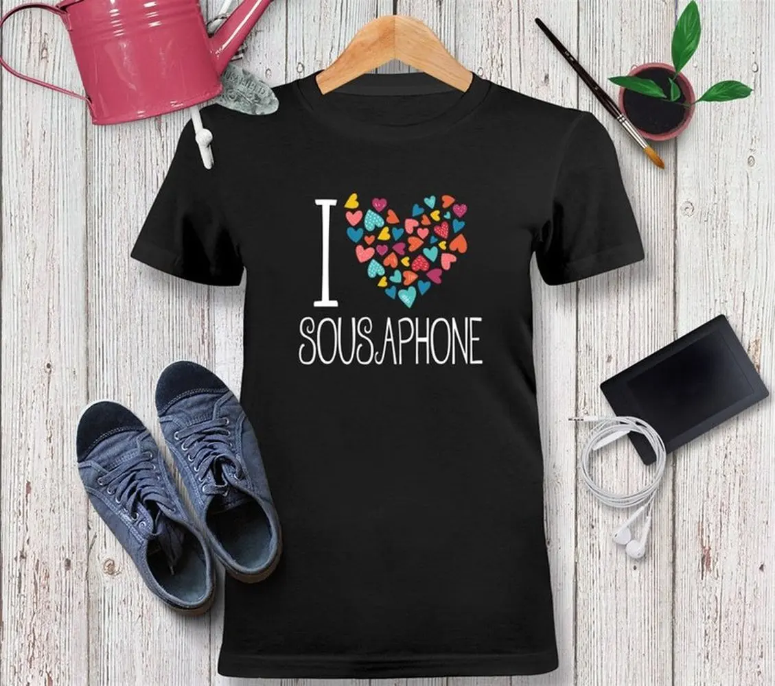 Fashion I love Sousaphone colorful hearts Tshirt Unisex tshirt Instrument Shirt Music Cotton TopTees | Мужская одежда