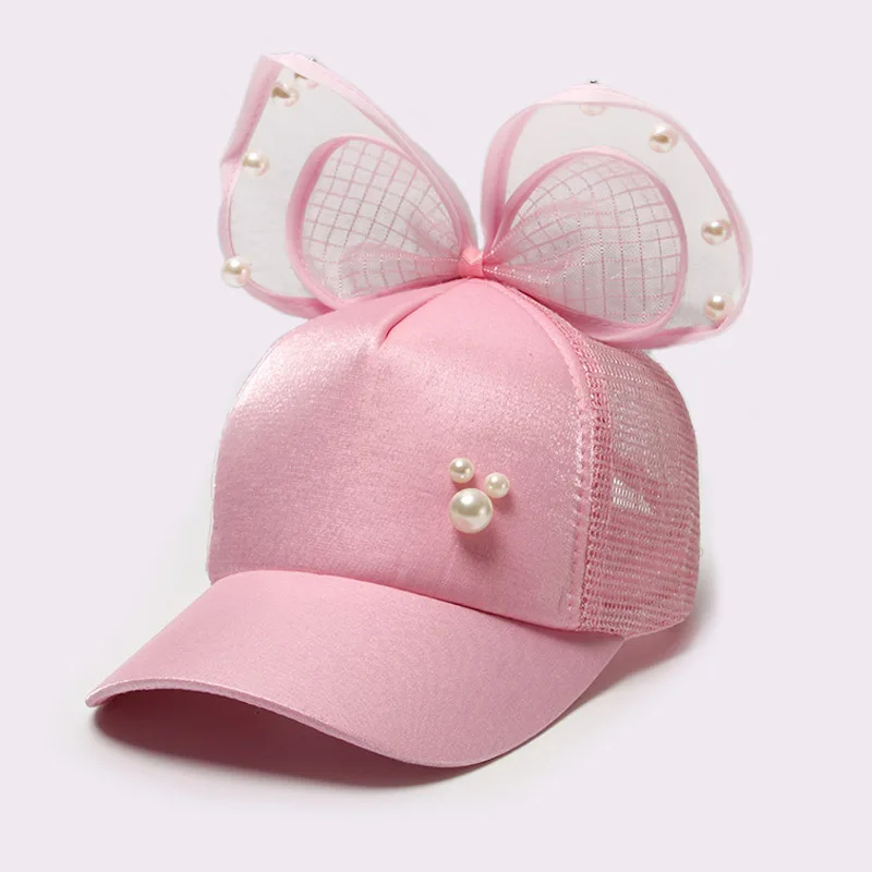 Style 3 mesh pink Милая Весенняя шляпа для младенцев, летняя бейсбольная кепка для маленьких девочек, блестящая шапка с кроличьими ушками и жемчугом, детские шляпы от солнца для девочек - Цвет: Style 3 mesh pink