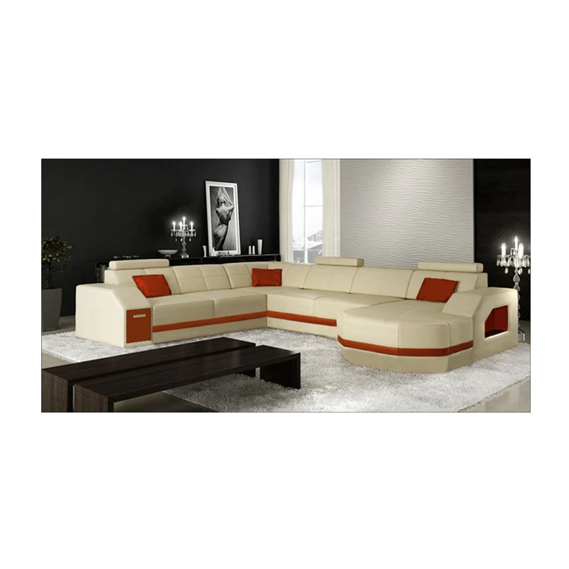 Итальянский дизайн большой размер u образный угловой диван из натуральной