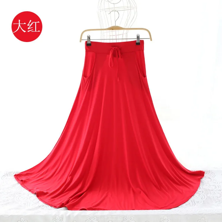 D0010 red Новинка, весенне-Летняя женская хлопковая юбка, большие свободные юбки с карманами, женские пляжные гофрированные длинные юбки, faldas mujer D10 - Цвет: D0010 red
