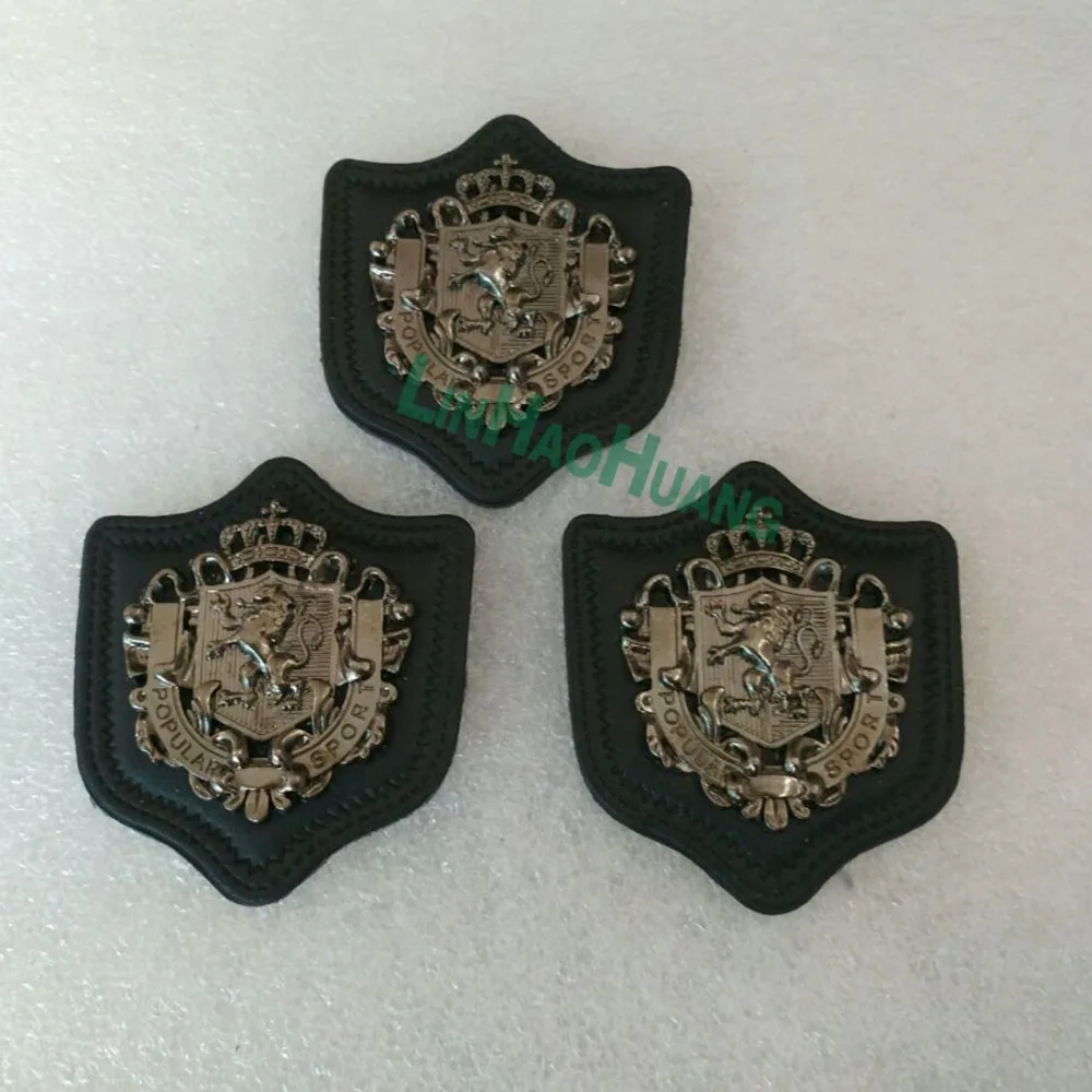 14 шт./лот черная искусственная кожа пришивная этикетка логотип из металлического