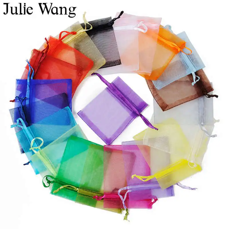

Julie Wang 5PCS Chiffon Multi-colored Jewelry Pouches Bag Organza Voile Packaging Birthday Christmas Wedding Party Gift Bag