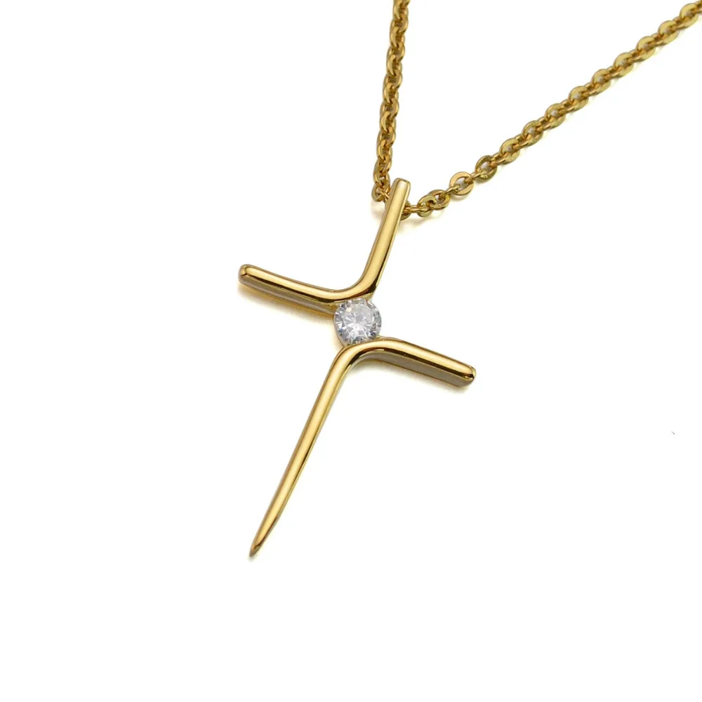 Женское ожерелье с подвеской крестом из нержавеющей стали|rolo chain|pendant necklacegold silver |