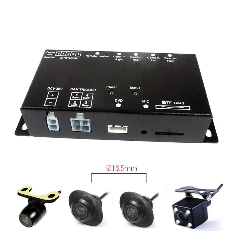 H313 4cam 366S813LR Sd-карта Интеллектуальный Мини Автомобильный регистратор DVR панорамный мониторинг движения рекордер четыре вида видео 4 канала CCd камера - Название цвета: H313 4cam 366S813LR